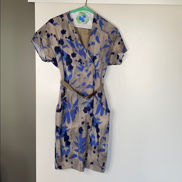 Boss Hugo Boss belted wrap dress blue/grey Sz 0 - Picture 2 of 8